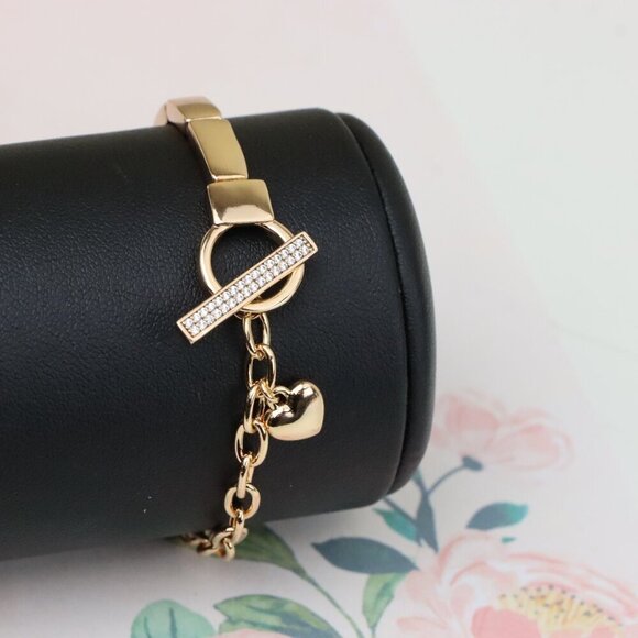 "Elegant Rose Gold Bracelet with Heart Charm & Toggle Clasp, XPBL0905 - Picture 9 of 12